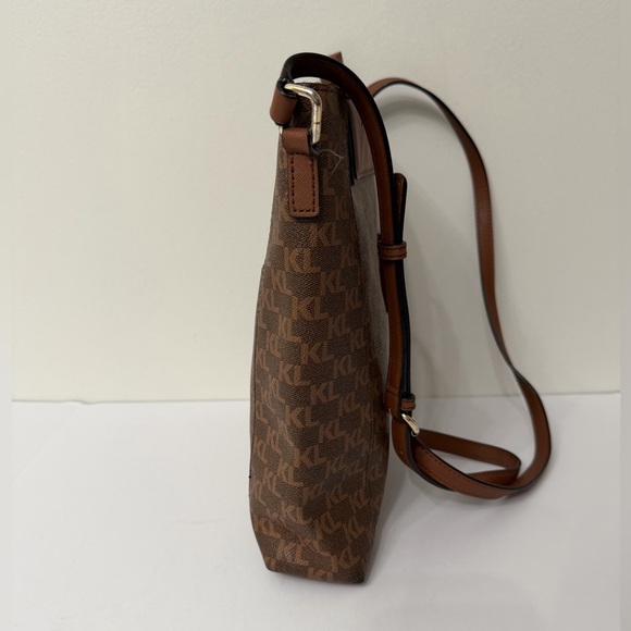Karl Lagerfeld Brown Monogram Adjustable Crossbody Bag - Picture 3 of 16